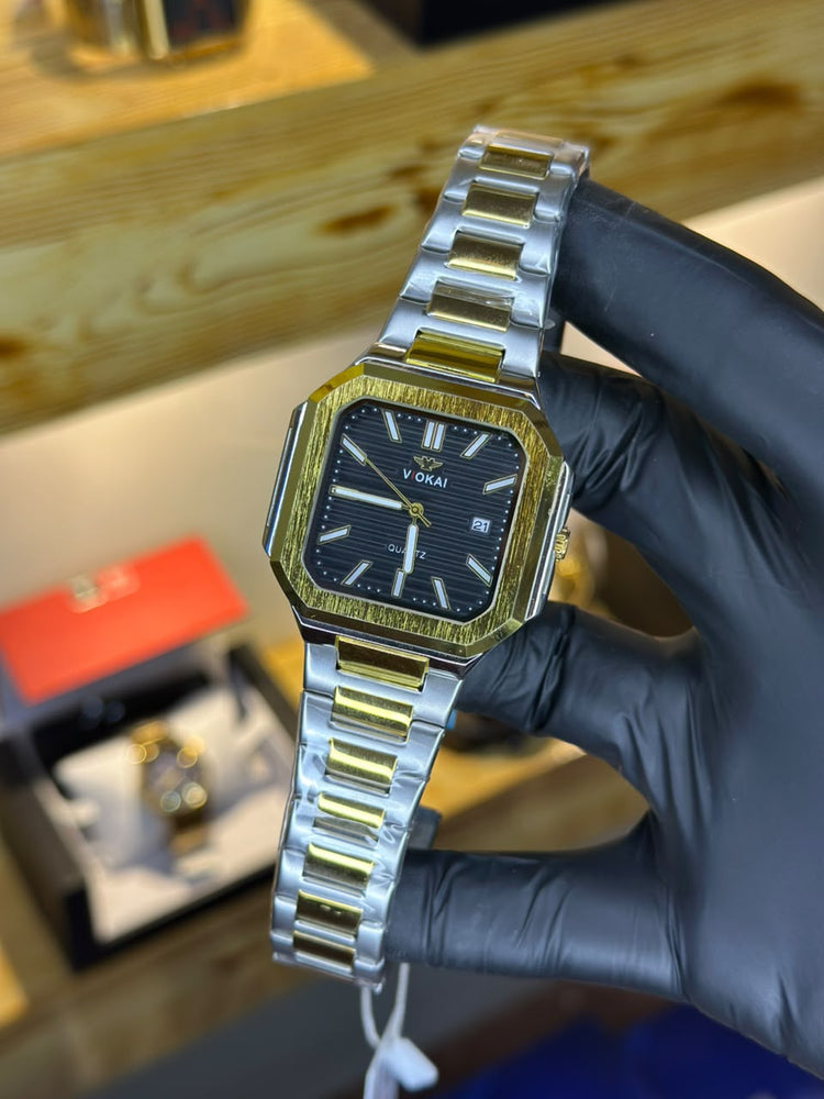 VIOKAI square watch, two-tone with black dial