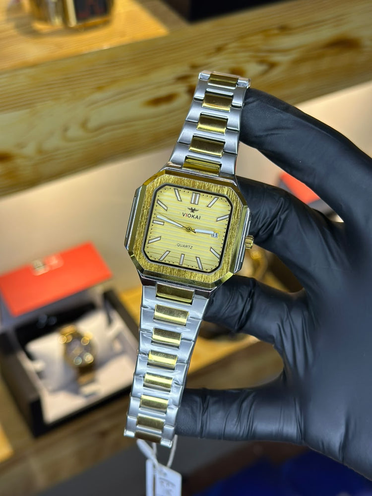 VIOKAI square watch, two-tone with gold dial