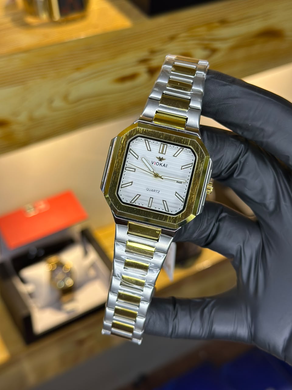 VIOKAI square watch, two-tone with white dial
